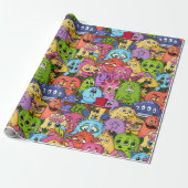 Happy Monsters Patroon Cadeaupapier (Uitgerold)