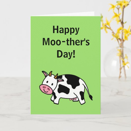 Happy Moo-ther's Day Moo Koe met Pink Udder Kaart (Gele Bloem)
