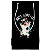 Happy Moo Year Funny Koe Pun Dark BG Klein Cadeauzakje (Voorkant)