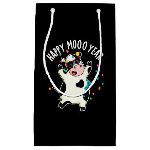Happy Moo Year Funny Koe Pun Dark BG Klein Cadeauzakje