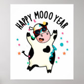 Happy Moo Year Funny Koe Pun Poster (Voorkant)