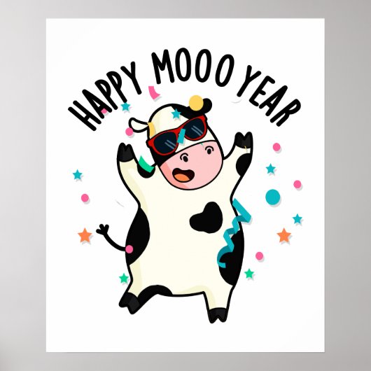 Happy Moo Year Funny Koe Pun Poster (Voorkant)