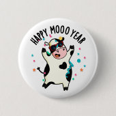 Happy Moo Year Funny Koe Pun Ronde Button 5,7 Cm (Voorkant)