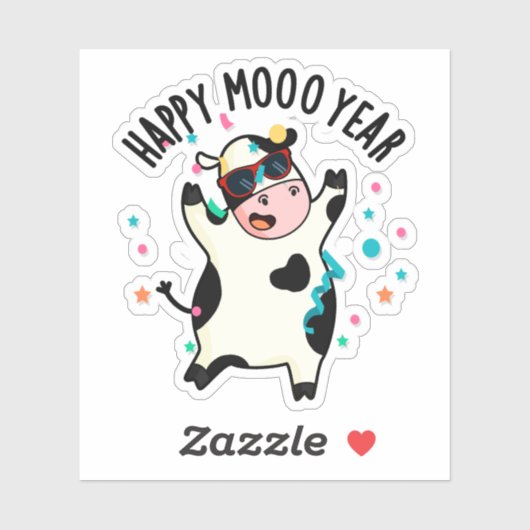 Happy Moo Year Funny Koe Pun Sticker (Vel)
