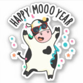 Happy Moo Year Funny Koe Pun Sticker (Voorkant)