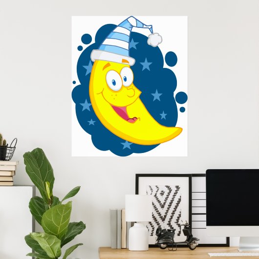Happy Moon Face Poster (Thuiskantoor)
