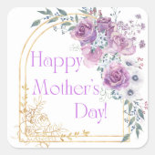 Happy Mother Day, waterverf roze goud bloemenchiqu Vierkante Sticker (Voorkant)