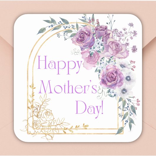 Happy Mother Day, waterverf roze goud bloemenchiqu Vierkante Sticker