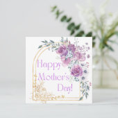 Happy Mother Day, waterverf roze gouden bloemboog Kaart (Staand voorkant)
