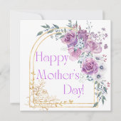 Happy Mother Day, waterverf roze gouden bloemboog Kaart (Voorkant)