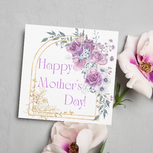 Happy Mother Day, waterverf roze gouden bloemboog Kaart