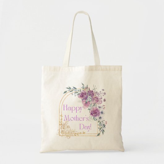 Happy Mother Day, waterverf Roze Gouden Bloemen Tote Bag (Voorkant)