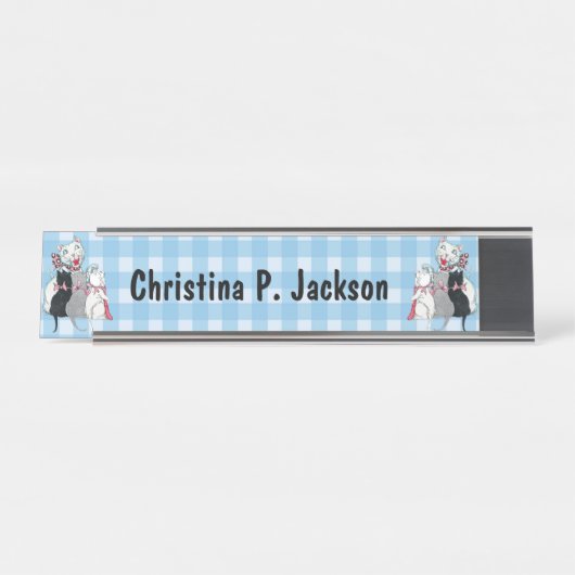 Happy Mother Kat Drie Kittens Bogen Geplaagd Bureau Naambordje (Voorkant)