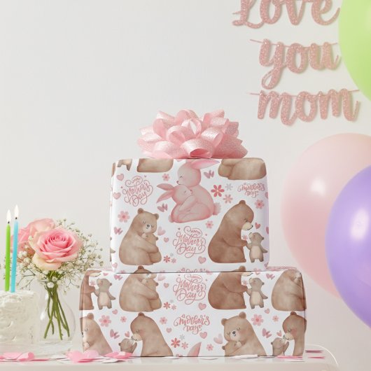 Happy Mother’s Day Cute Bear & Bunny Cadeaupapier