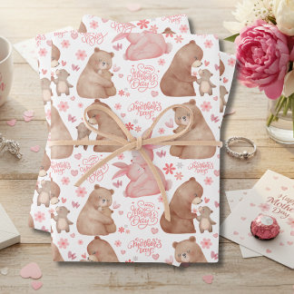 Happy Mother’s Day Cute Bear & Bunny Inpakpapier Vel