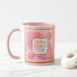 Happy Mother’s Day Floral Gold Frame and  Pink Mok