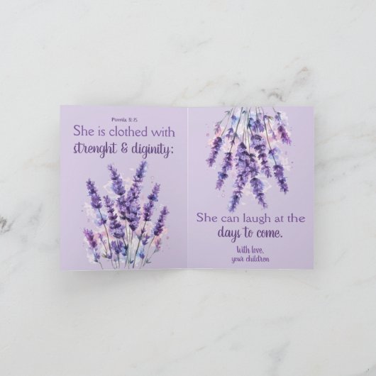 Happy Mother’s Day Proverbs 31:25 purple lavender Kaart (Binnen)