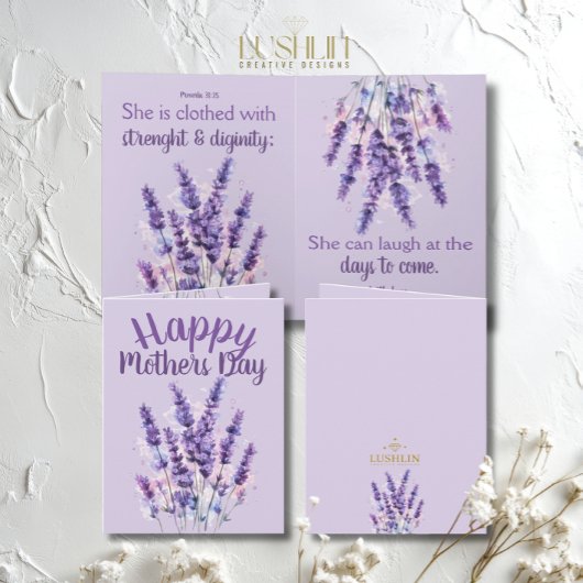 Happy Mother’s Day Proverbs 31:25 purple lavender Kaart