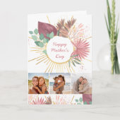 Happy Mothers Dag 3 Foto Boho Pink Gold Pampas Kaart (Voorkant)