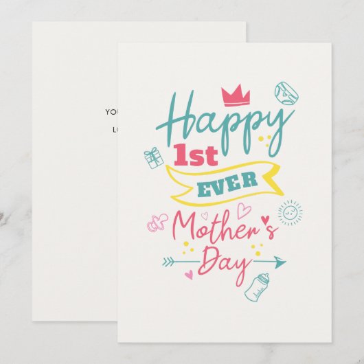 Happy Mothers Day 1e keer moeder Schattige Feestdagenkaart (Voorkant / Achterkant)