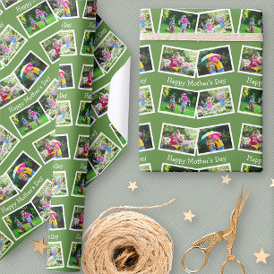 Happy Mothers Day - 4 fotocollage zigzag - groen Cadeaupapier