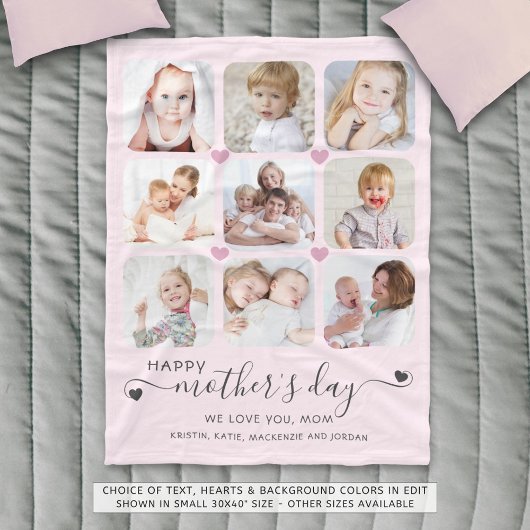 Happy Mothers Day 9 foto's Roze Grijs Custom Kleur Fleece Deken