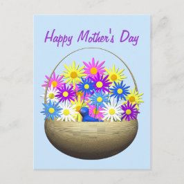 Happy Mothers Day Basket of Daisies and Blue Bird Briefkaart