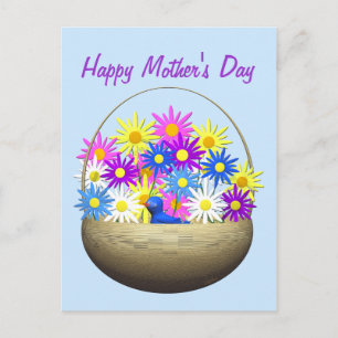 Happy Mothers Day Basket of Daisies and Blue Bird Briefkaart