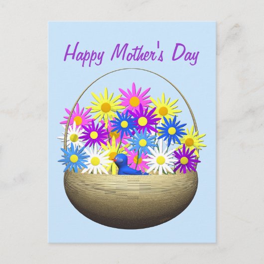 Happy Mothers Day Basket of Daisies and Blue Bird Briefkaart (Voorkant)