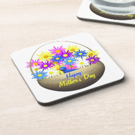 Happy Mothers Day Basket of Daisies and Blue Bird Drankjes Onderzetter