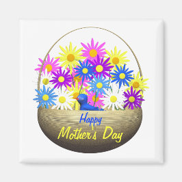 Happy Mothers Day Basket of Daisies and Blue Bird Magneet