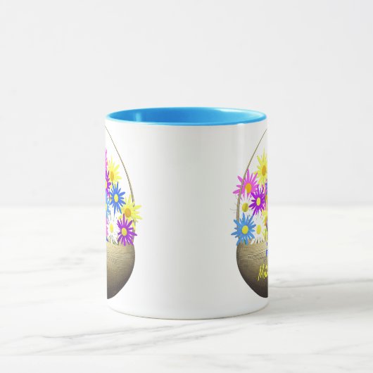 Happy Mothers Day Basket of Daisies and Blue Bird Mok (Midden)