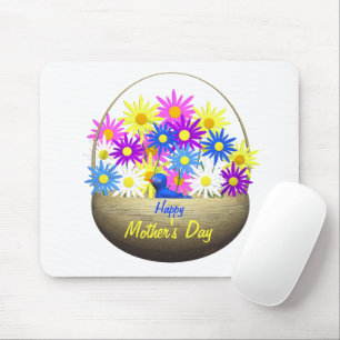 Happy Mothers Day Basket of Daisies and Blue Bird Muismat