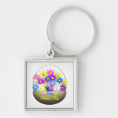 Happy Mothers Day Basket of Daisies and Blue Bird Sleutelhanger (Voorkant)