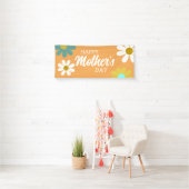 Happy Mothers Day Boho Retro Daisies Floral Spandoek (Insitu)