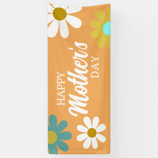 Happy Mothers Day Boho Retro Daisies Floral Spandoek (Verticaal)