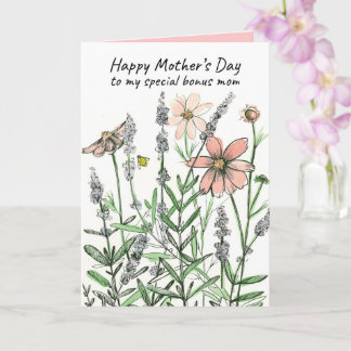 Happy Mother's Day Bonus Mom Honeybee Wildflowers Kaart
