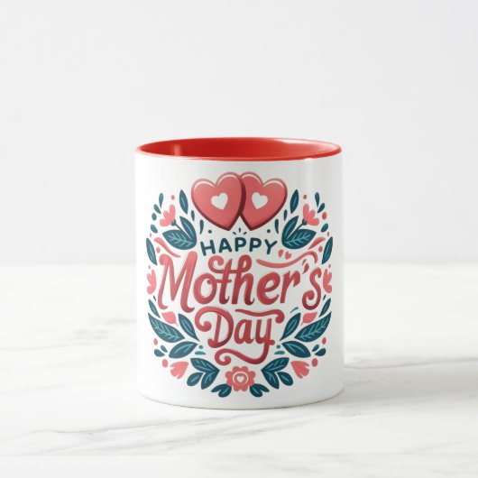 Happy Mother's Day - Botanical Heart & Script  Mok (Midden)