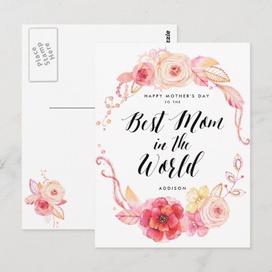 Happy Mothers Day Briefkaarten Beste mama in de we (Voorkant / Achterkant)