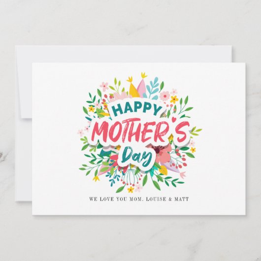 Happy Mothers Day Bright Botanical Floral Custom Kaart (Voorkant)