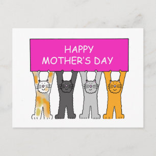 Happy Mothers Day Cartoon Cats Briefkaart