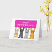 Happy Mothers Day Cartoon Cats Kaart (Gele Bloem)