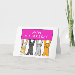 Happy Mothers Day Cartoon Cats Kaart