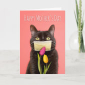 Happy Mother's Day Cat in Face Mask With Flowers Feestdagen Kaart (Voorkant)