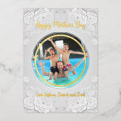 Happy Mothers Day Circle Fotopapier Floral Border Folie Feestdagenkaart (Voorkant)