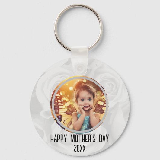 Happy Mothers Day Cute Child Photo Floral Sleutelhanger (Voorkant)