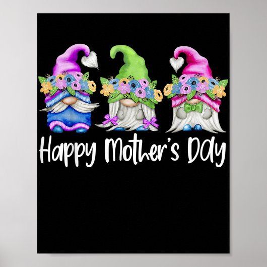 Happy Mothers Day Cute Gnomes Floral voor mam Poster (Voorkant)