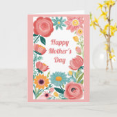 Happy Mothers Day Cute Pink Floral Kaart (Gele Bloem)