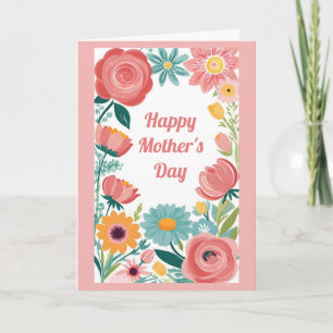 Happy Mothers Day Cute Pink Floral Kaart