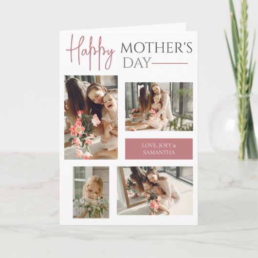 Happy Mothers Day | Eenvoudig Modern Script 4 Foto Kaart (Voorkant)